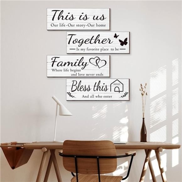 4 Pieces Wooden Home Wall Art Decor, Rustic, Farmhouse THIS IS US/TOGETHER - Picture 2 of 7